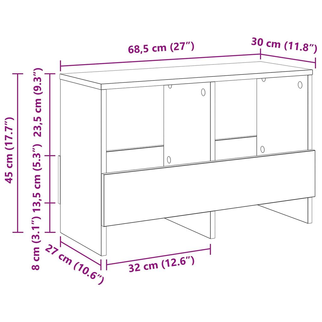 Magazine Shelf Black Oak Look 68.5 x 30 x 45 cm