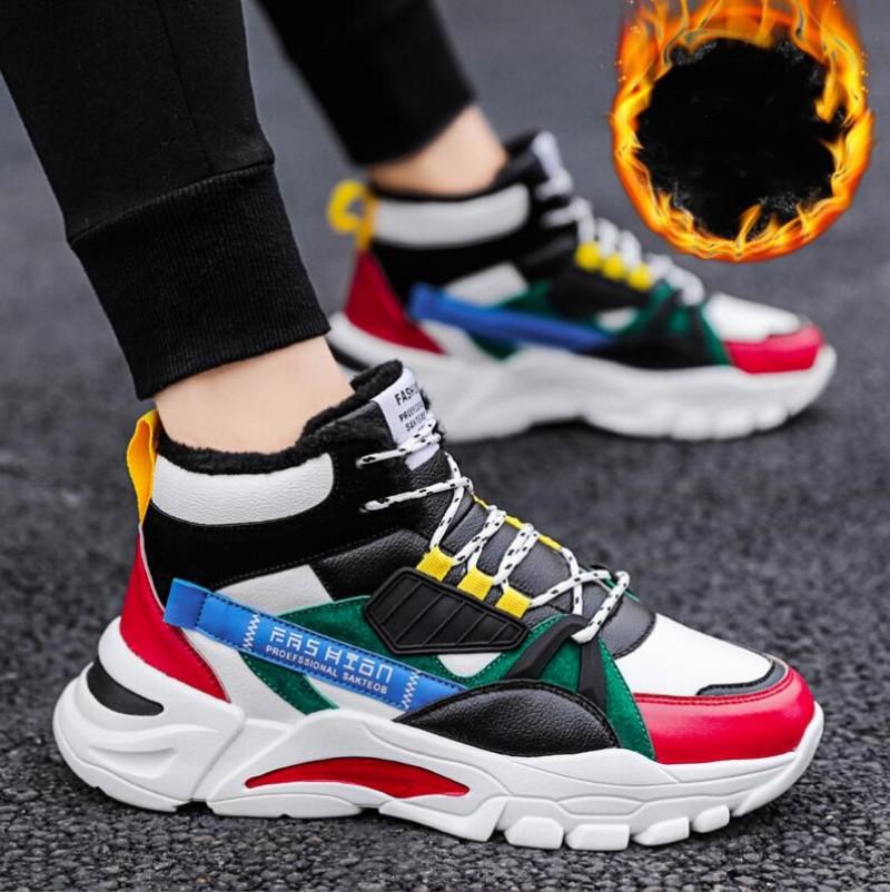 Fashion Shoes Men Plush Warm High Top Lace-up Snow Boots Mens Fashion Sneakers Platform Casual Winter Shoes Male Outdoor Shoes