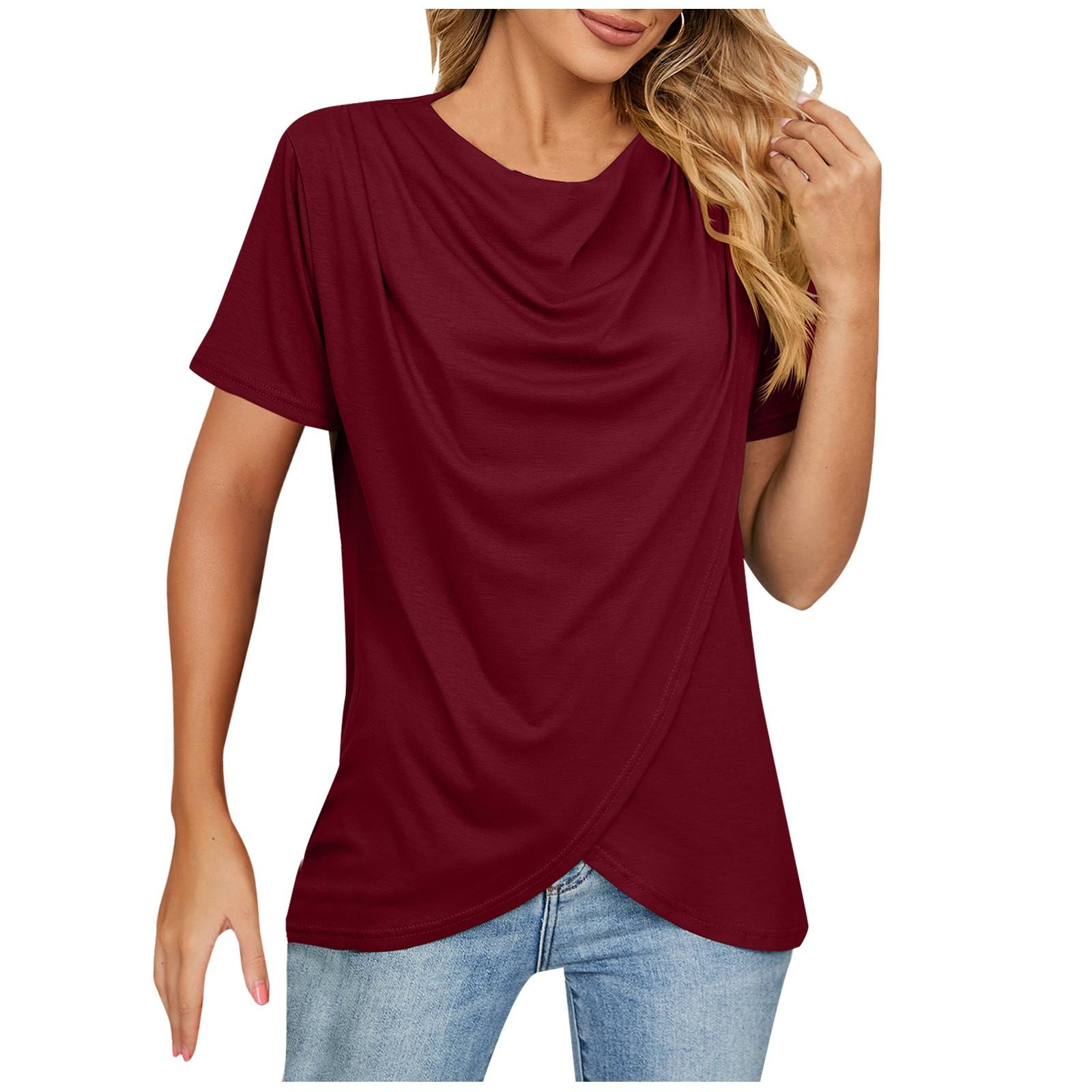 

(SU)Женская мода, повседневная весенне-летняя однотонная свободная рубашка с v-образным вырезом и короткими рукавами, топ