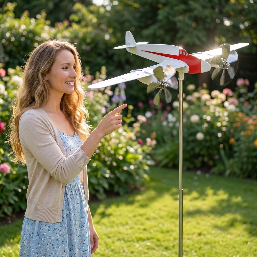 Airplane Weathervane, Metal Airplane-shaped Windmill, Garden Decorative Art, Outdoor Flying Airplane Sculpture, Wind-sensing And Patio Decoration.