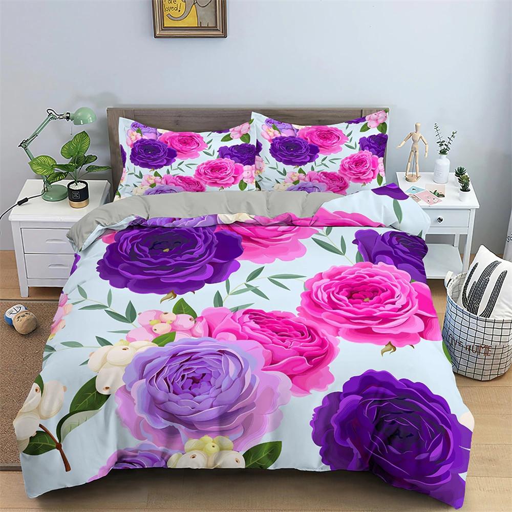 3D Creative Rose Bedding Set Valentine's Day Quilt Cover Pillowcase Bedding Single Double Bed Full Size 2/3 Pieces Microfiber