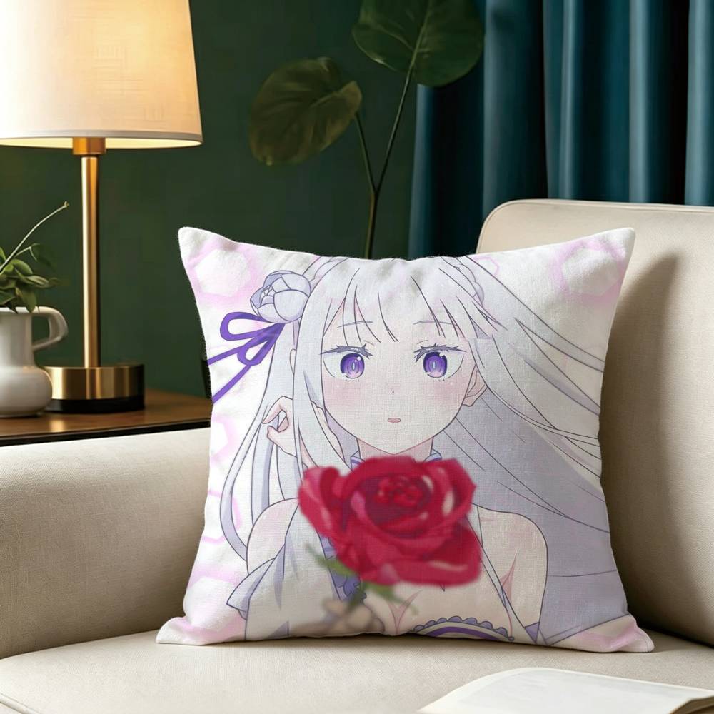 Anime R-Re Z-Zero Emilia Square Double-Sided printed Pillow Case Bedroom Bedside Pillow Sofa Cushion Cover