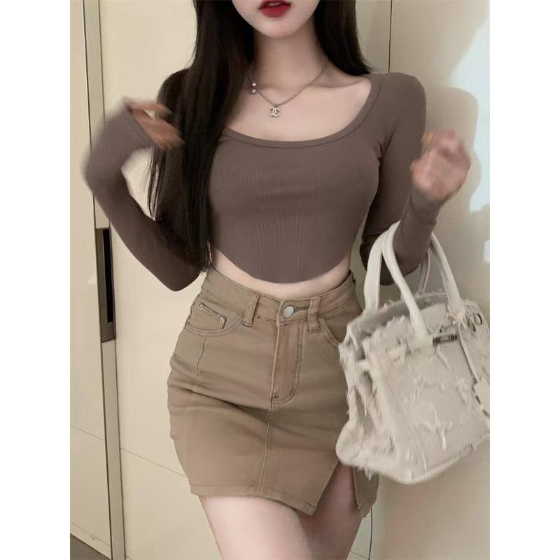 

YYFS Женская мода Повседневная весна-осень Однотонные принты Длинные рукава U-образный вырез Блузки и рубашки XXL хаки