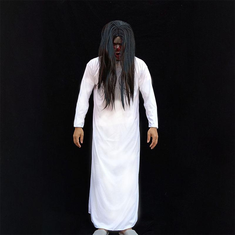 Halloween Horror Costume: Sadako Outfit, Wig, Female Ghost, Vampire, Zombie Costume, Bar Costume, Ghost Wig Set