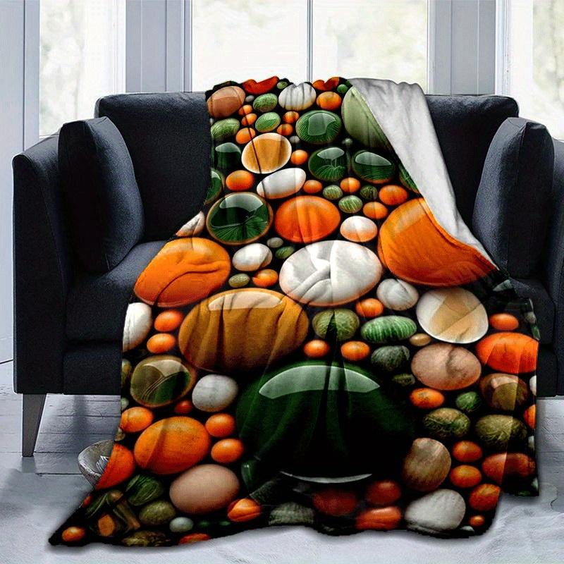 1pc Colored Stone Printing Lightweight Flannel Blanket, Comfortable and Warm Blanket, for Camping Sofa Bed and Couch Office, Gift