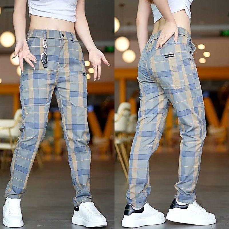 

Мужские универсальные эластичные клетчатые брюки 2025 года - Шестикарманные, свободные, прямого кроя, больших размеров, для весны/лета/осени 38