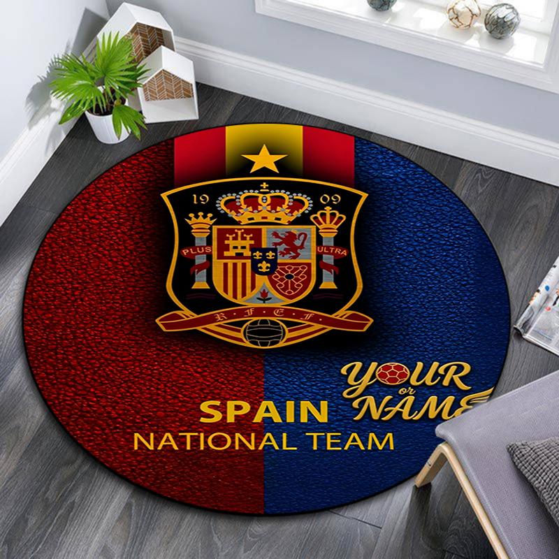 Custom Name,Spain Pattern Round rug,Carpet Rug for Living Room Bedroom Playroom ,Non-slip Floor Mat,Holiday Gifts and Birthday Gifts.