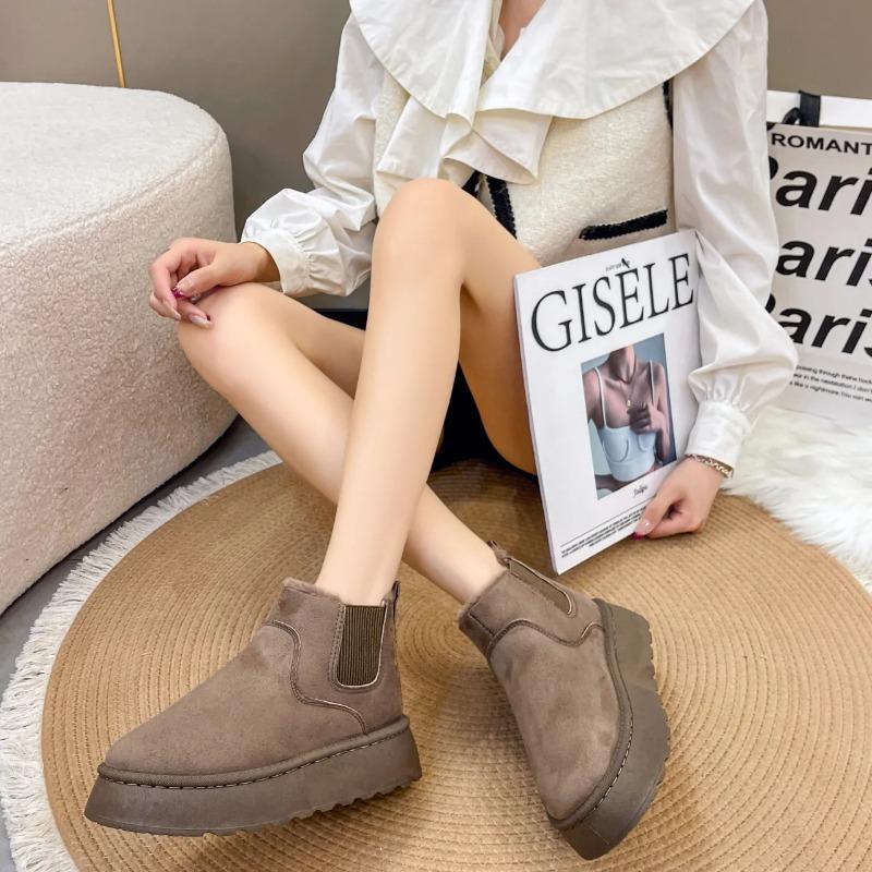 Winter Women Platform Boots Thermal Snow Boots Fur Lined Elastic Ankle Warm Short Boots New Slip Resistant Cold Shoes for Women