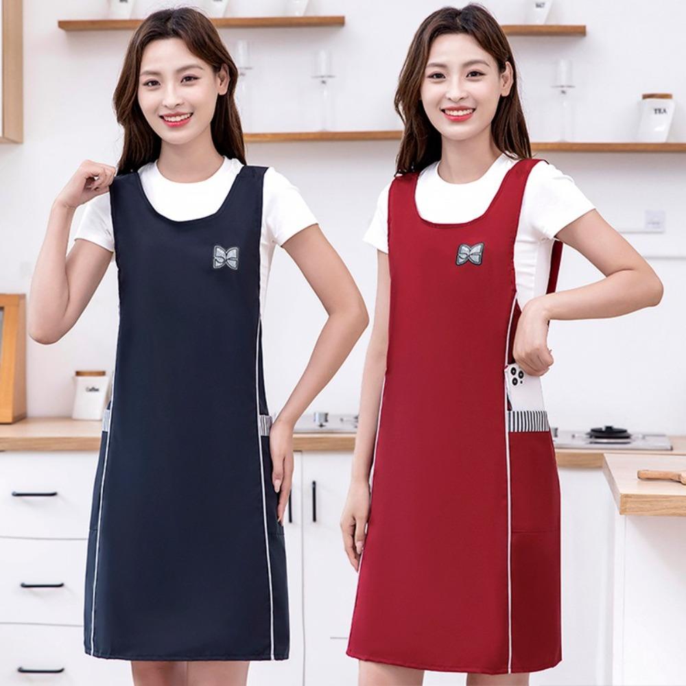 Waterproof Waist-Cinching Shoulder Strap Apron Solid Color Oil-proof Cooking Baking Uniform Breathable Catering Work Clothes