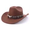 New Western Cowboy Hat Cow Head Belt Accessories Cowboy Hat Versatile Solid Color One-word Retro Cowboy Hat