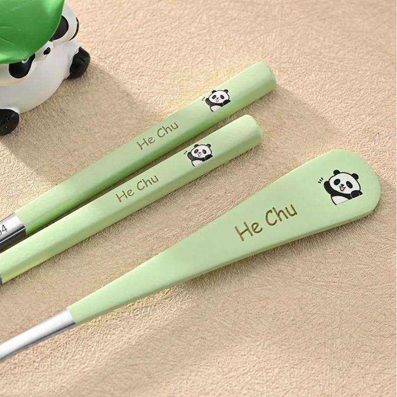 1Pcs Portable Cutlery Set Stainless Steel Cute Cartoon Animal Pattern Handle Spoon Chopstick with Box Travel Student Dinnerware Set
