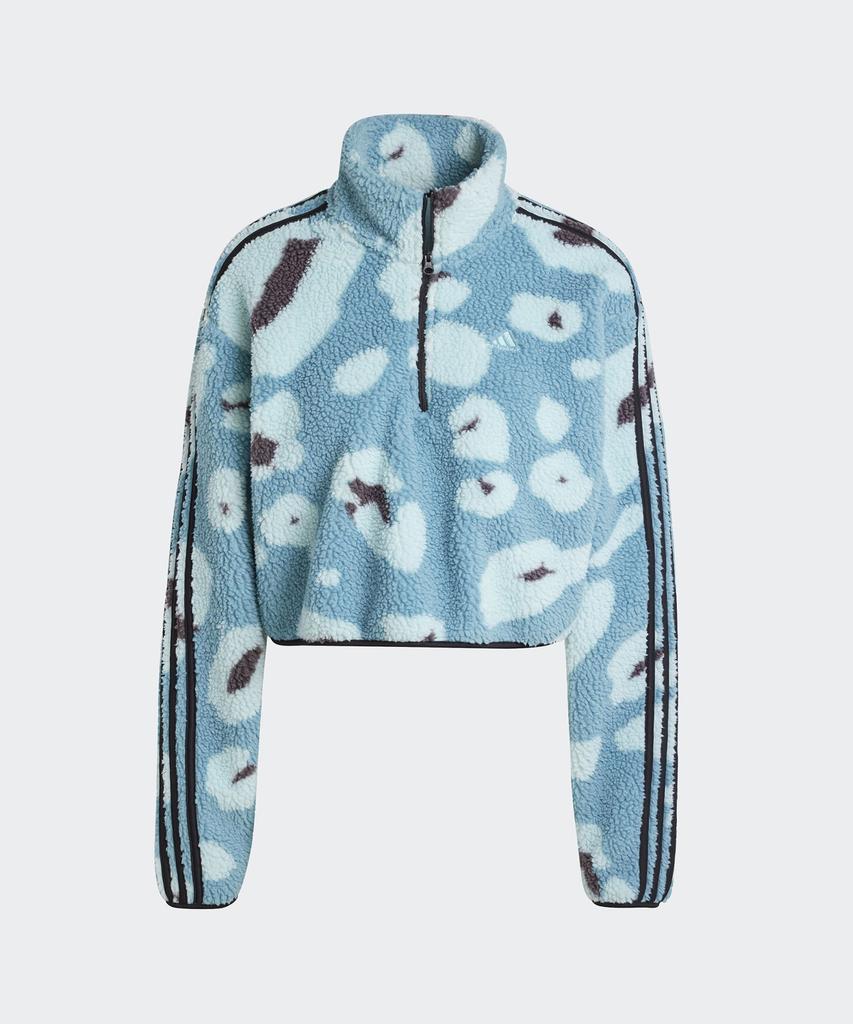 adidas Animal Print Fleece Crop Half-Zip Top - Sky Blue / Iy0148
