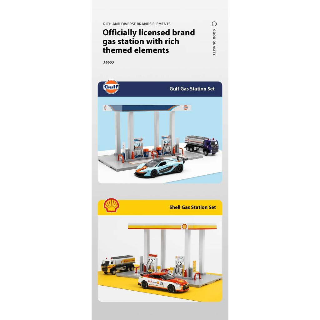 1/43 1/64 Bay Gas Station Assembly Model Children's Toy Scene Alloy Car Set, Suitable for Boys Over 3 Years Old