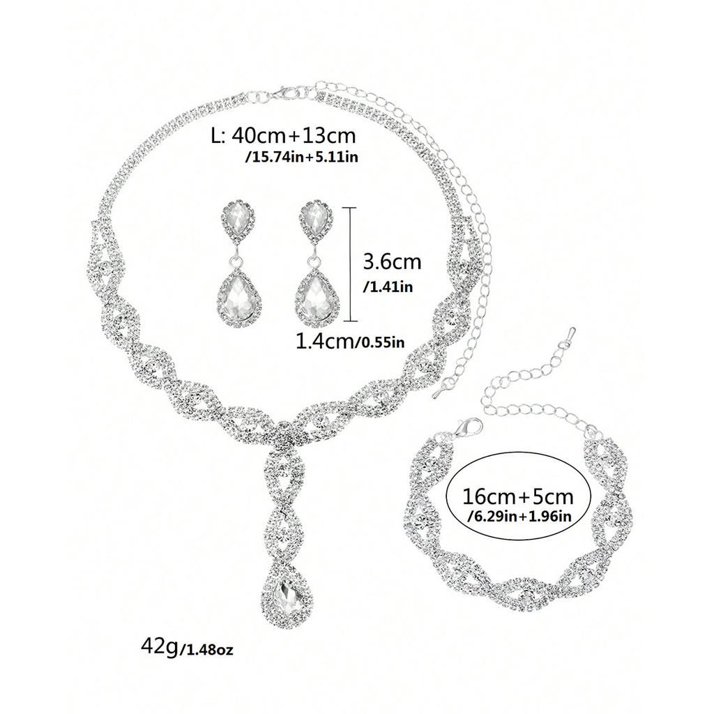 4 pieces of women's fashionable and trendy water drop earrings with necklaces, bracelets, Zircon sets, banquet accessories
