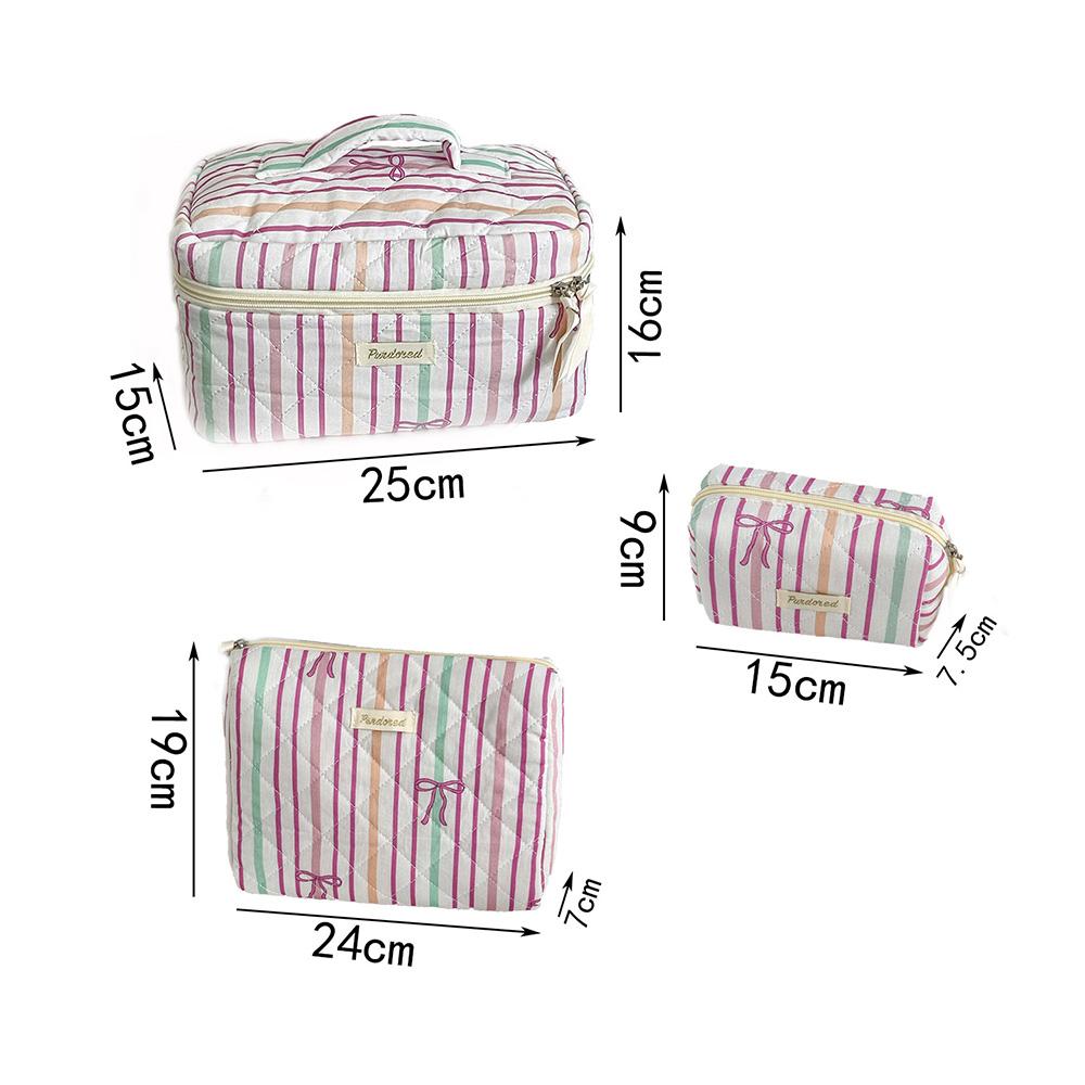 Personality Stripe Bowknot Women Cosmetic Bag Portable Simple Quilting Bag Pouch Travel Large Capacity Makeup Storage Handbag