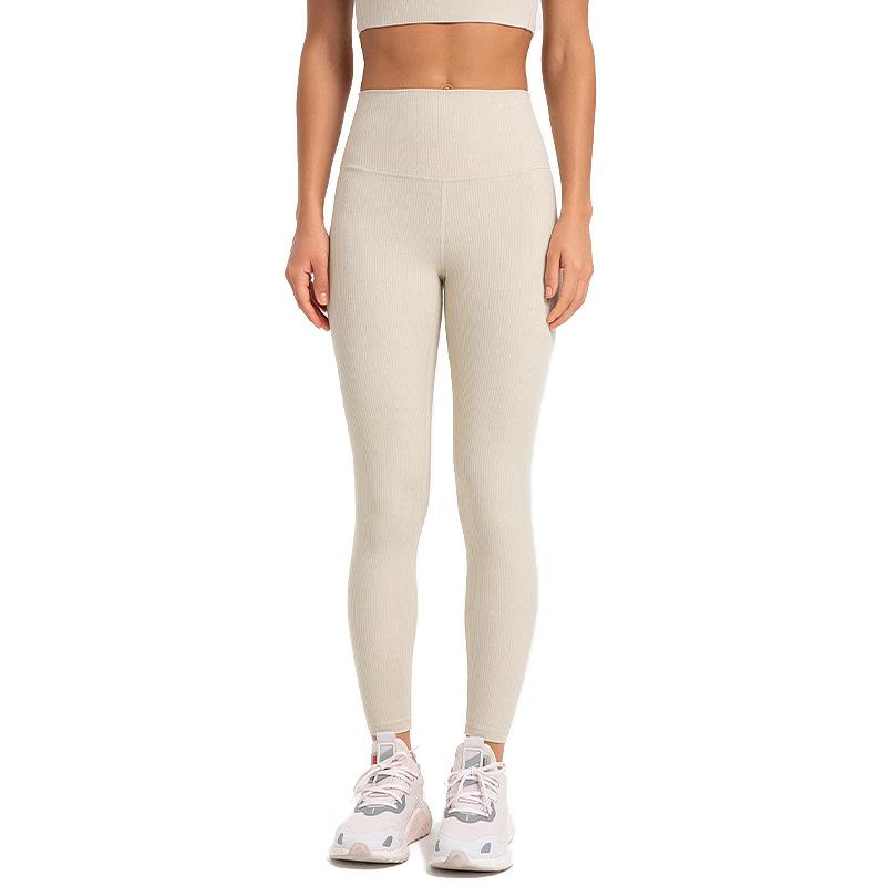 

New striped thread high waist hip lift yoga pants elastic belly nude fitness sports leggings women L 4 (90-50 kg)