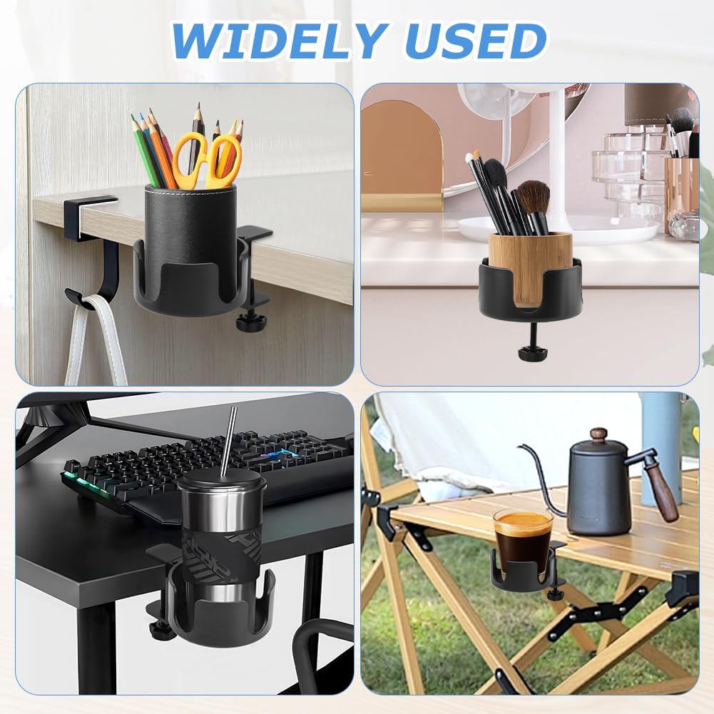 Desk Cup Holder Clamp W/Desk Hook,Large Anti-Spill Cup Holder Clamp, Easy to tall Table Cup Holder,Desk Drink Bottle Holder for Coffee Mups,Water