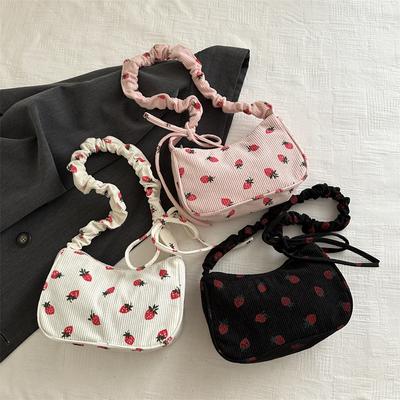 New Trendy  Fashionable  Simple and Fashionable Commuting Small Square Bag Simple Strawberry Print Casual One-shoulder Armpit Bag