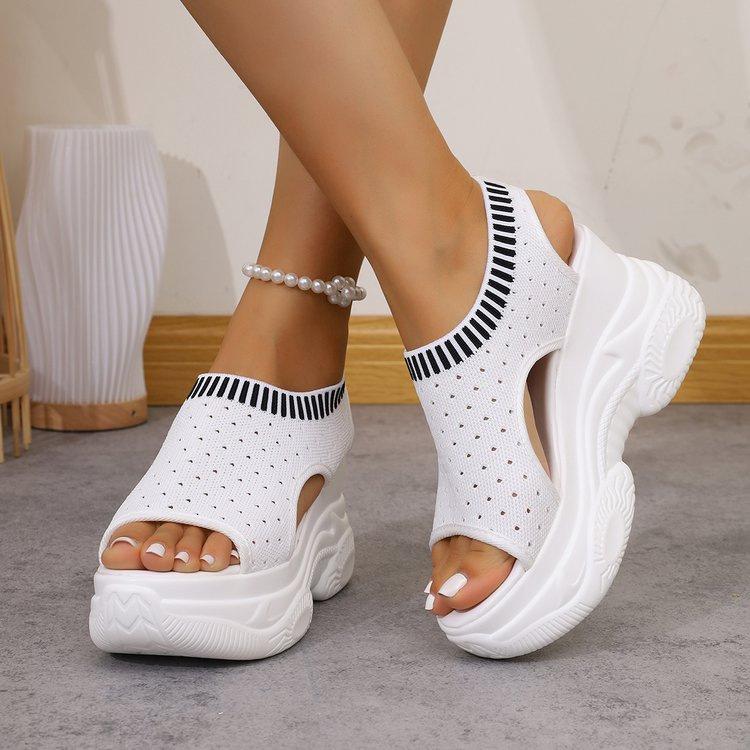 2025 summer new platform sandals women's foreign trade Europe and the United States large size lazy one pedal flying woven fish mouth sports sandals