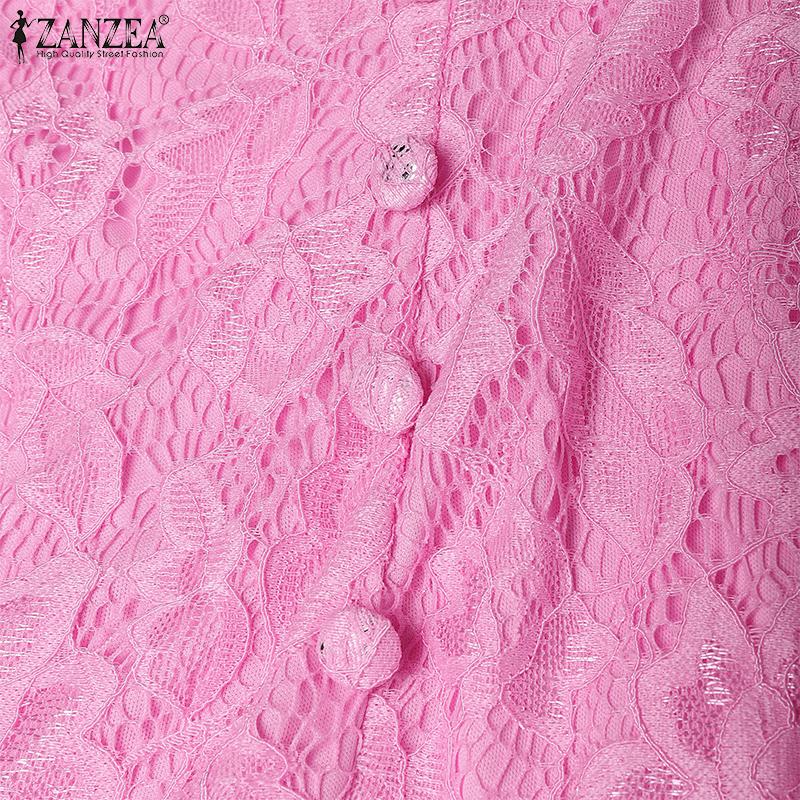 ZANZEA Women Casual V-Neck Short Sleeve Summer Lace Blouse