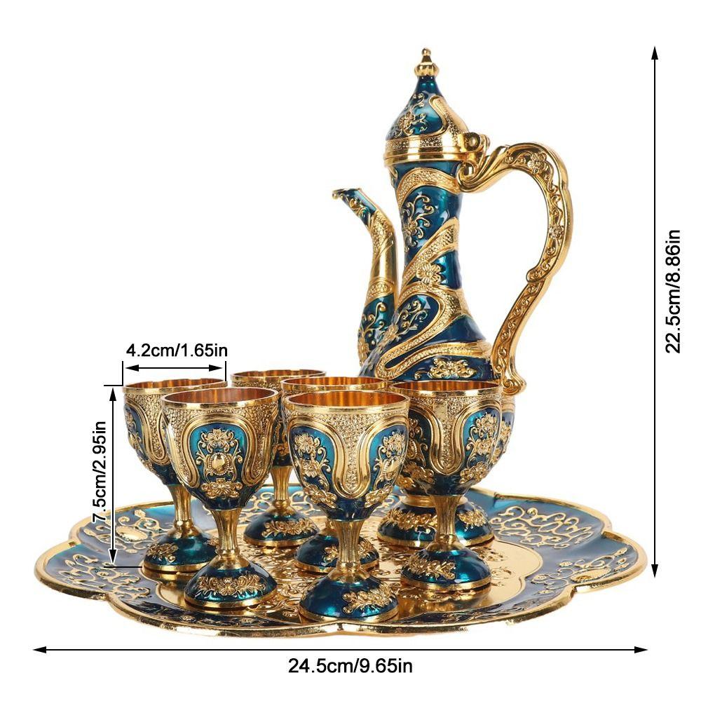 8pcs With Tea Tray Turkish Tea Set Gold Blue Tea Pot Cup Set Tea Sets Tea Glass Set  For Party