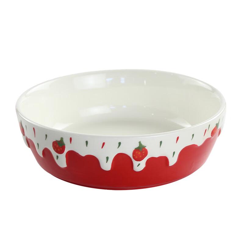 New Year Embossed Strawberry Ceramic Serving Bowl