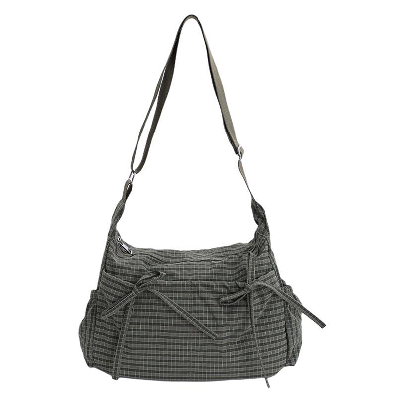 Retro Grid Shoulder Bag Fashion Bowknot Nylon Bag Versatile Casual Large Capacity Shoulder Crossbody Bag Student Commuter Bag 1200₽