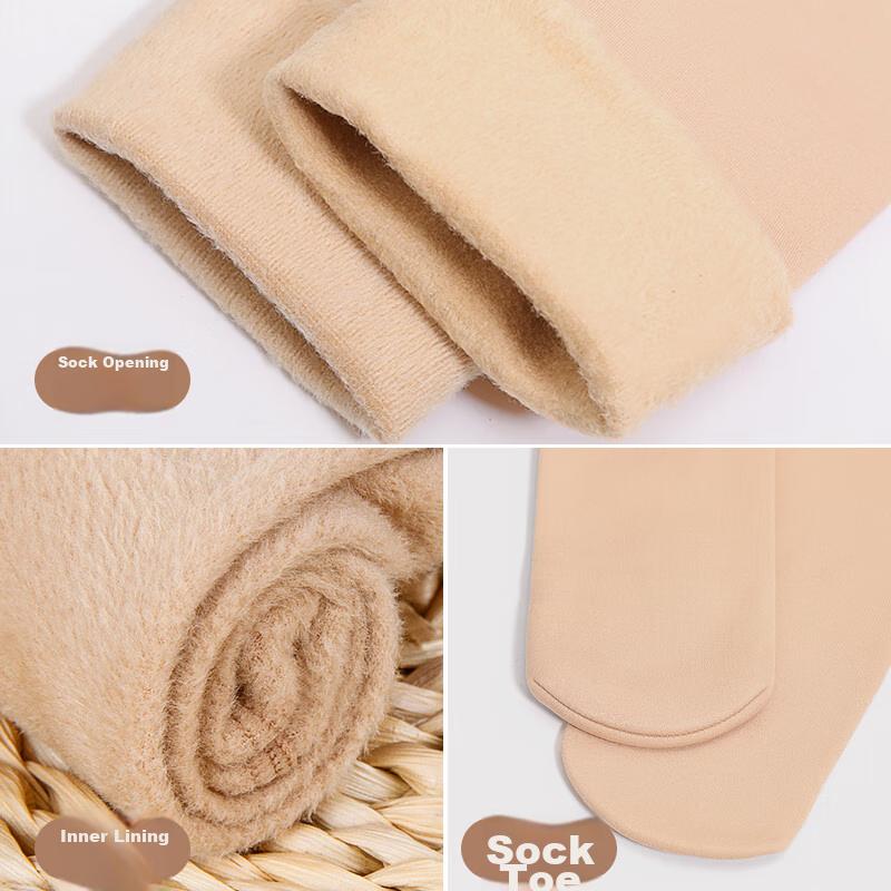 Snow Socks for Women, Fleece-Lined Thick Autumn And Winter Style, Nude Color Bare Leg Mid-Calf Plush Socks, Women's Warm Socks