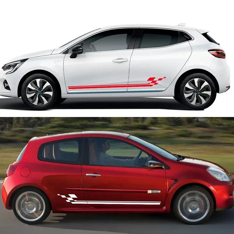 2PCS Racing Style Car Side Door Skirt Stickers For Renault Clio RS R.S. 18 4 5 2012-2024 Auto Tuning Vinyl Decals Accessories