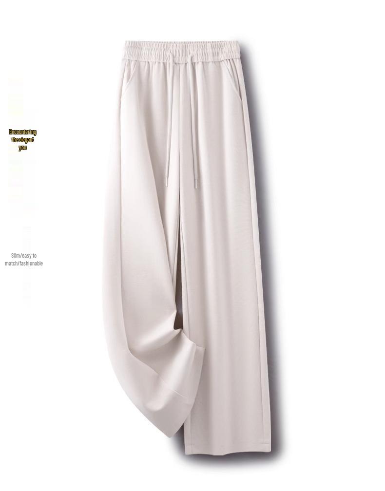 Apricot Draped Narrow-Wide Leg Women's Pants, Spring/Autumn 2025, Popular Light Luxury Casual Elastic Waist Straight-Leg Design.
