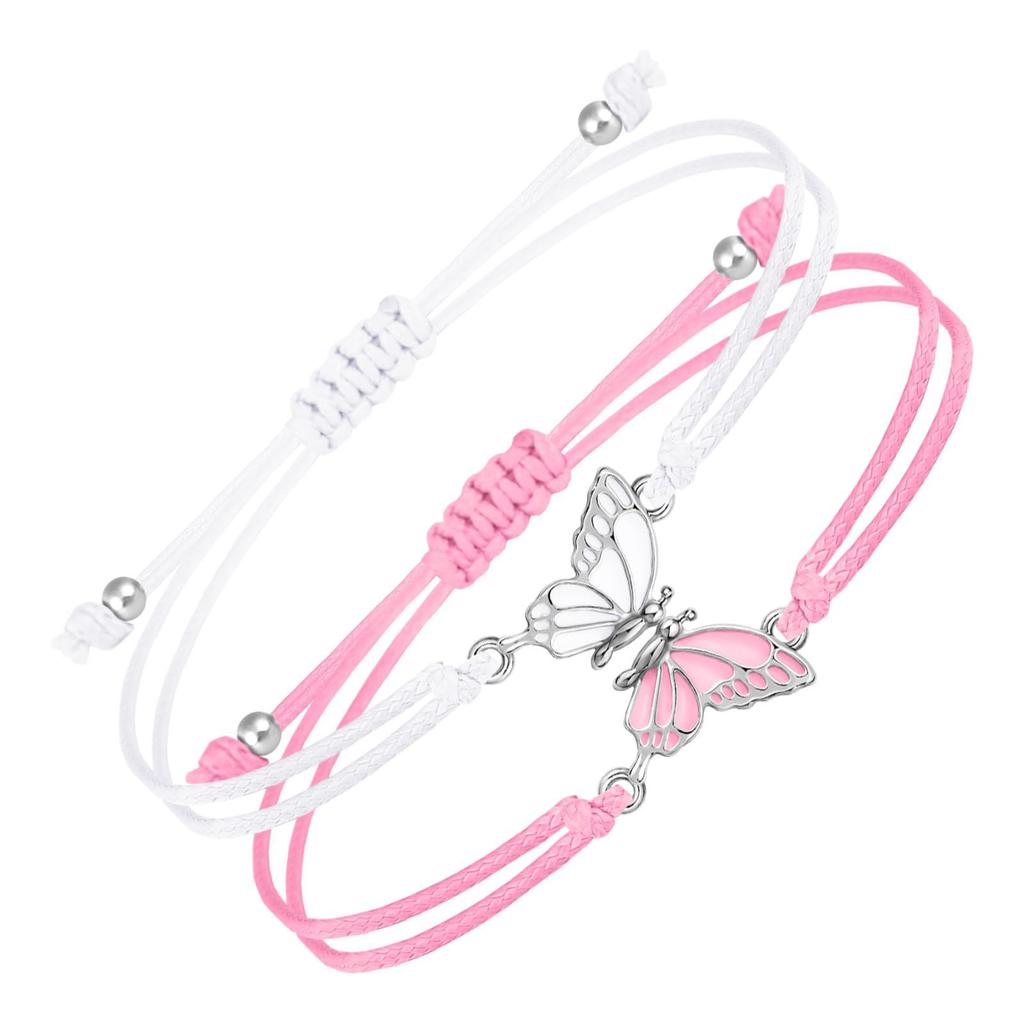 2pcs Matching Bracelets Butterfly Friendship Adjustable Strand Best Friends Bracelets Handmade Charm Couples Jewelry