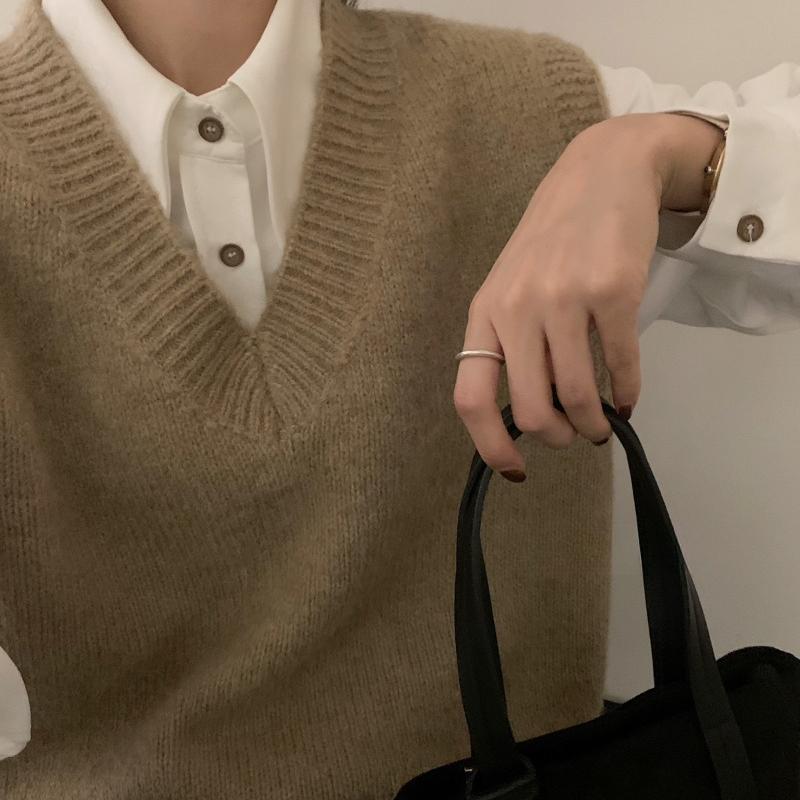 

Осень-зима V-образный вырез Повседневный вязаный свитер жилет женский модный элегантный без рукавов свободный женский свитер жилет винтажный однотонный женский пуловер 24795 One Size верблюд