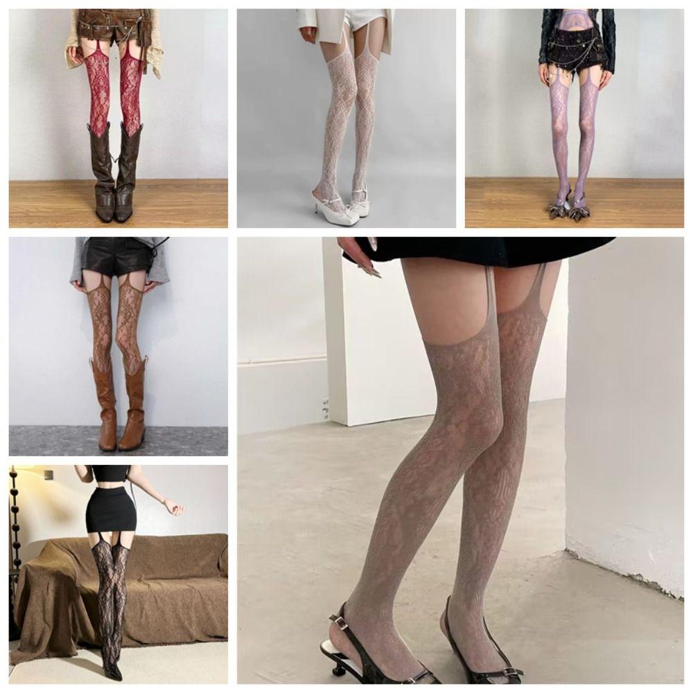 Transparent Lace Suspender Stockings Ultra-thin Leggings Women Mesh Pantyhose Streetwear
