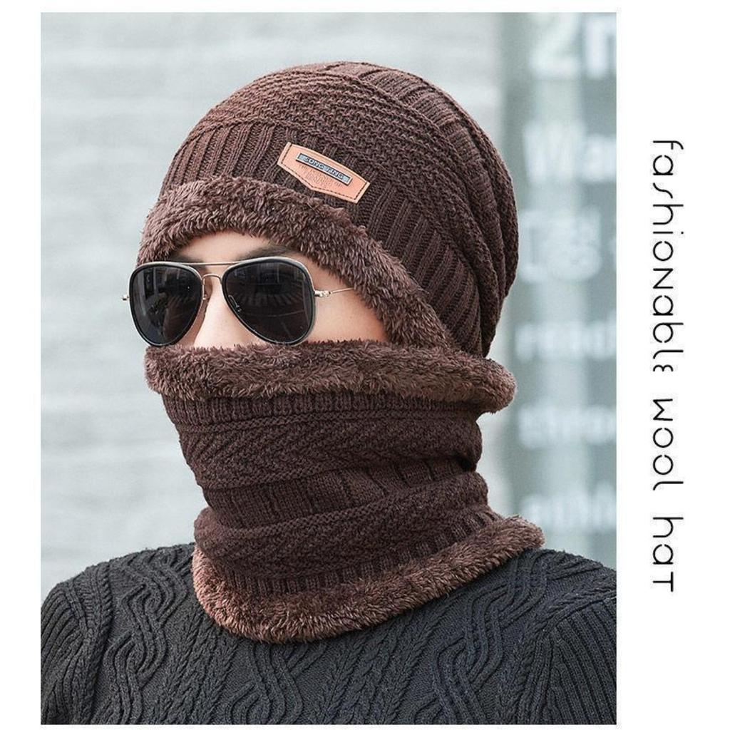 Warm Hat, Knitted Hat, Plush Hat, Thick Hat, Outdoor Hat, Cycling Hat, Pullover Hat, Ear Protection Hat, Cold Neck Cover, Two-piece Set