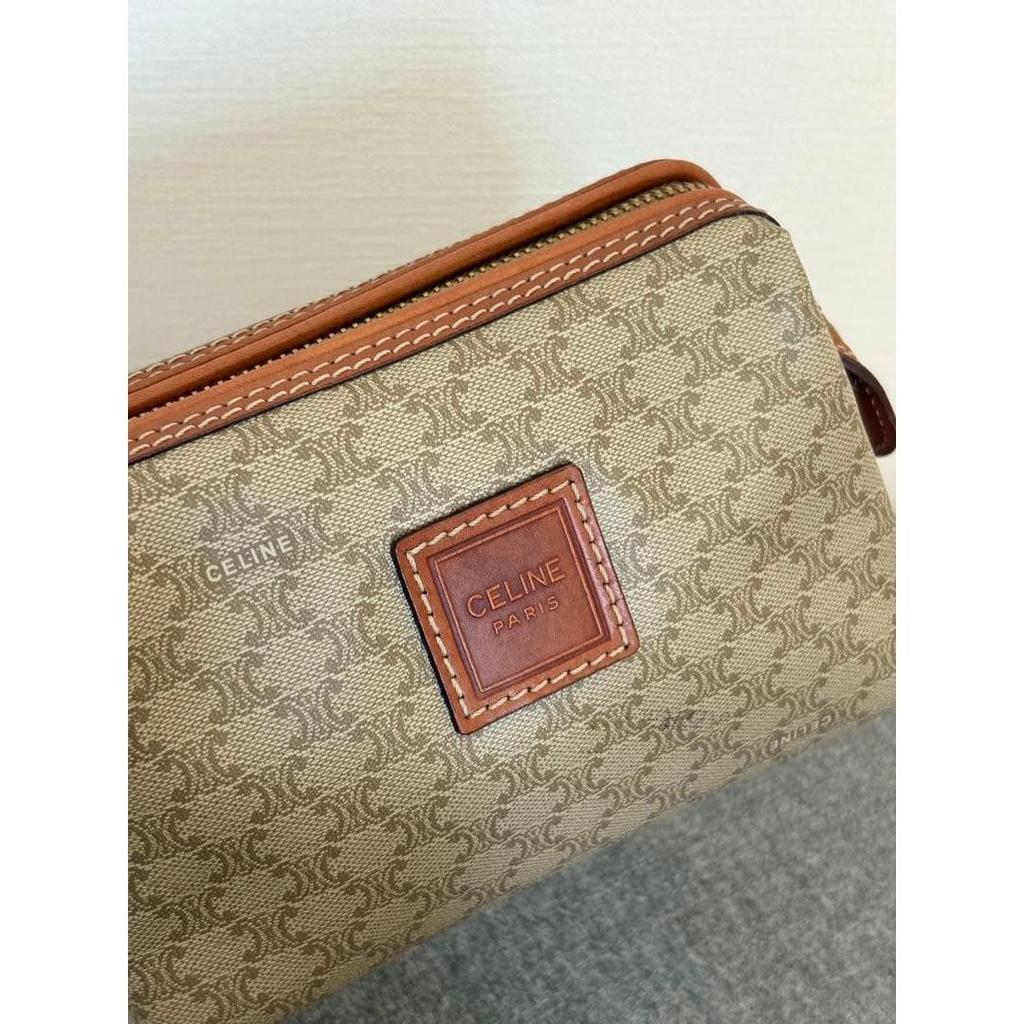 Used 【Beautiful Condition】Celine Pouch Macadam Cosmetic Pouch Accessory Case Beige cp408