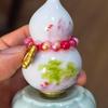 Pearlescent Iridescent Double Fortune & Longevity Gourd Ornament with Blue Porcelain Base - Hand-painted Gradient for Birthday or Housewarming Gift