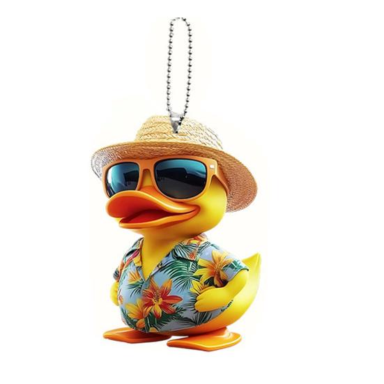 Car Rearview Mirror Pendant Cartoon Duck Key Chain 2D Acrylic Flat Car Ornament Safe Driving Accessory