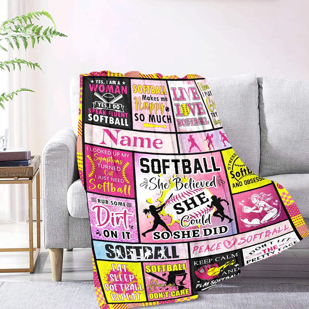 Softball Passion Quotes And Inspiration For Players Lightweight Customizable Blanket Customize Your Name Soft Cozy Versatile For Sofa Couch Office Bed