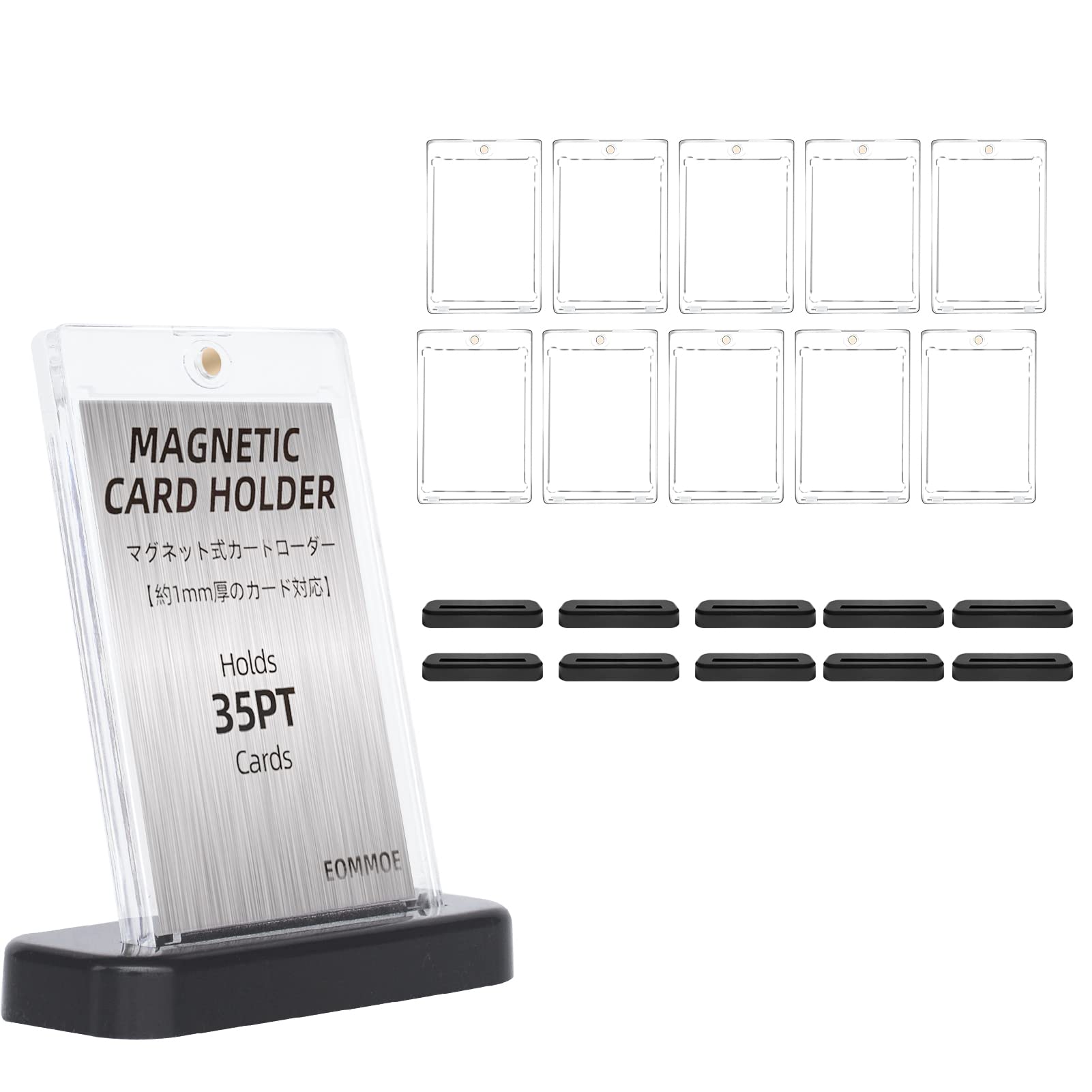 

EOMMOE Magnetic Card Loader Set Loaders 10 with Inner 35pt card loader with Includes Black display stand for Pokemon cards and trading Fits cards