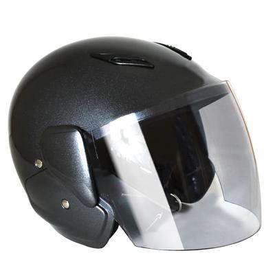 Casque Moto Demi-Casque Adapté aux Scooters et Cyclomoteurs jusqu'à Demi Casque Norme SG, Casque Semi-Jet, Casque, Casque, Gris Métallique, Visière, 125cc,