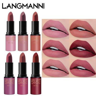 Langmanni Matte 6-color Bullet Lipstick Set Mist Top Waterproof Moisturizing Matte Light Speed Dry Lipstick Gift Box Makeup