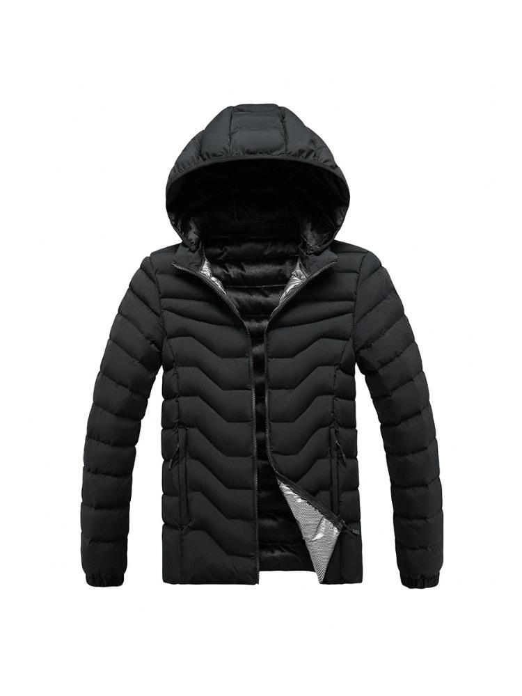 Winter Solid Colour Comfortable and Versatile Jacket Removable Cap Light Cotton Jacket Men's Models Padded Thickened Hooded Jacket Men