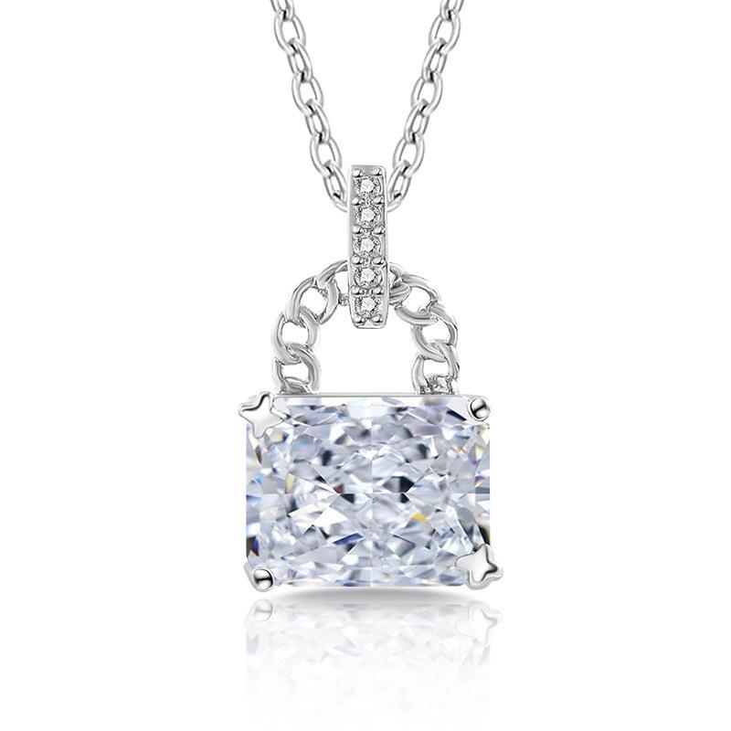 925 Sterling Silver Fashion Light Luxury Ice Flower Cut Crystal Zirconium Stone Lock Shape Necklace Birthday Anniversary Gift белый