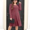 Women's Long Sleeve Ruffle Hem Midi Dress Textured Loose Casual Autumn Vintage Dress
