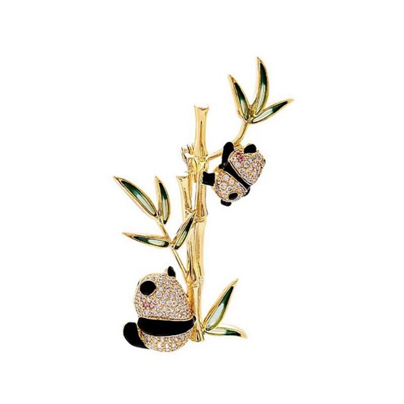 Panda Brooch, High-end Women's Chinese-style Bamboo Corsage, Light Luxury and Niche Design Sense Brooch