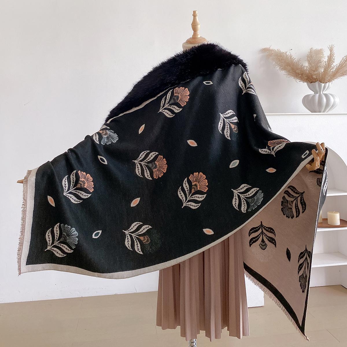 

Женские зимние толстые теплые шарфы Гусиная лапка Клетка Верхняя одежда Плащ Шаль Воротник из искусственного меха Свободный кардиган Накидки Кейпы Шарф