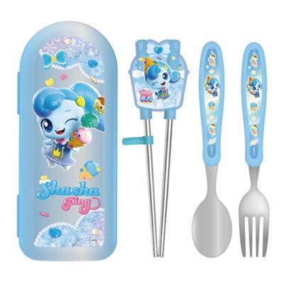 Sweet and Sour Catch Tiniping All-in-one Spoon+fork+corrected Chopsticks Full Set, Sharp Sharpening, Spoon+fork+corrected Chopsticks+case, 1 Set