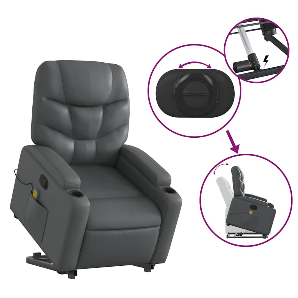 Massage Recliner with Rising Aid Grey Faux Leather