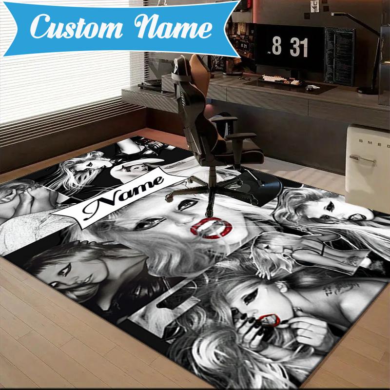 Custom Name Bold Fashion Lady-Gaga Rug Game Carpet, Floor Mat for Bedroom Living Room Entryway Rug, Home Decor Idea Gift for Christmas birthday