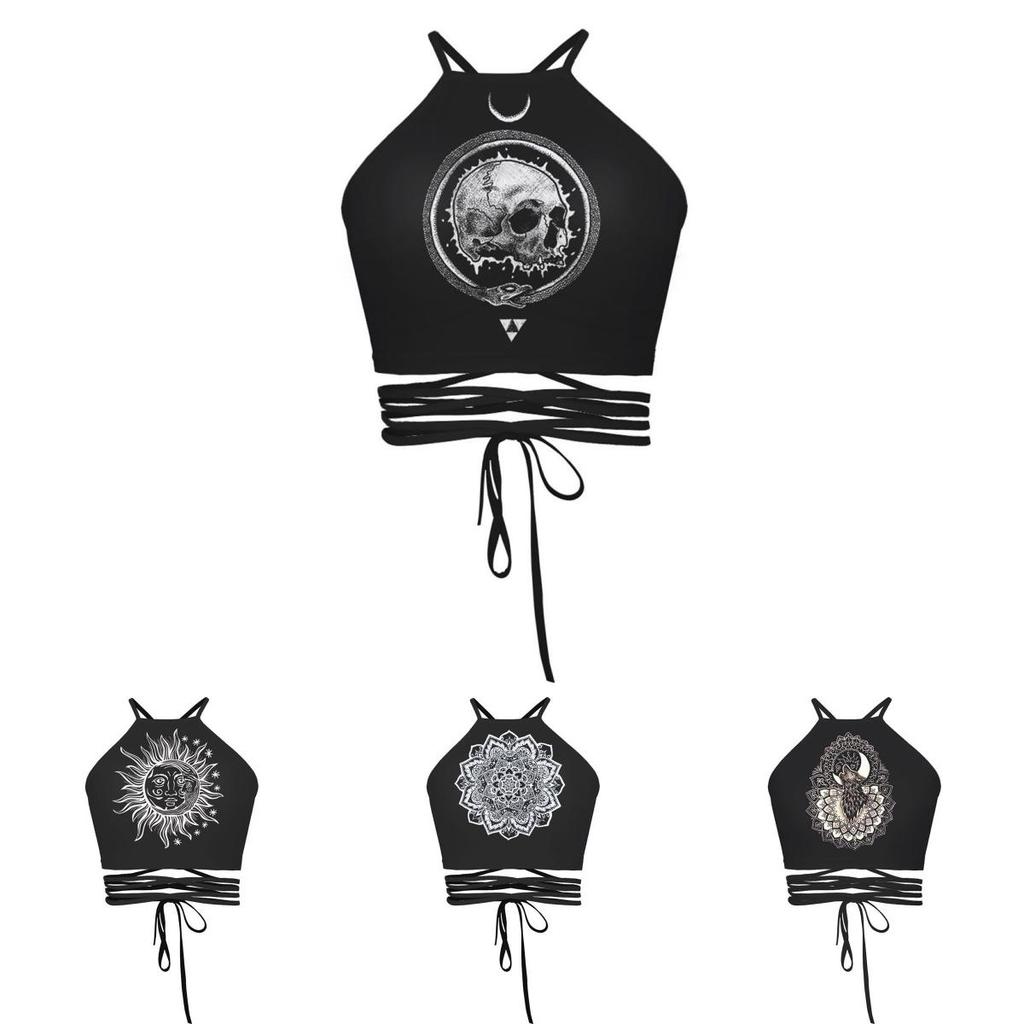 Sexy Fashion Womens 3d Skull Hand Printed Tight Halter Strap Small Vest Harness